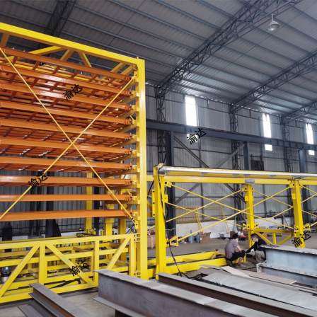 Automatic lifting and unloading of iron plates in the material bin, transportation of iron plates, and delivery of truss production line