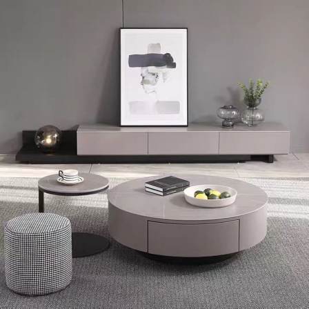 Bedson Italian Rock Plate Round Tea Table, TV Cabinet, Homestay Apartment Hotel Sample Room Furniture Customization