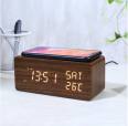 New perpetual calendar electronic clock, wireless charging clock, wooden week snooze alarm clock, creative wireless charging digital clock