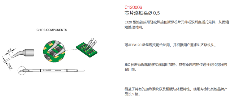 Spain JBC soldering iron tip C120006 chip soldering iron tip 0,5mm C120-006 for CP/DDPE