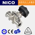 NICO imported manual quick connect sanitary diaphragm valve, stainless steel double diaphragm, food grade quick connect chuck