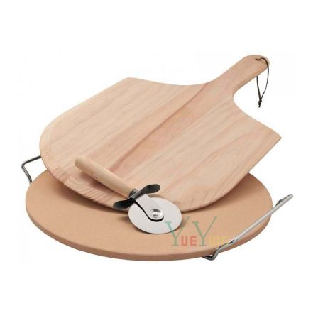 Pizza Stone Oven Set for Baking and Barbecue Pizza Stone Plate Wooden Pizza Plate Rolling Knife Pizza Stone Set
