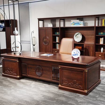 Boss's Office Table and Chair Combination Office Furniture Complete Set of New Chinese Style Large Bench Straight Edge Table