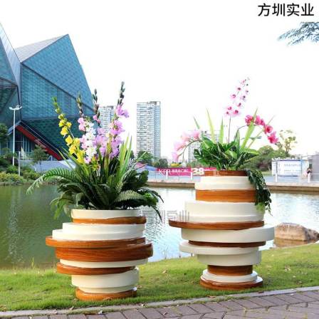 Outdoor square, green space, fiberglass laminated elliptical flower ware, mall opening, flower bed container, landscape, and decoration