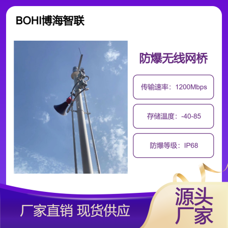 BOHI Bohai Zhilian Industrial Grade Explosion-proof Wireless Bridge Manufacturer Intelligent Manufacturing Wireless Network Transmission Coverage