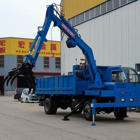 Customized dual cylinder four wheel drive wood grabbing machine with car mounted excavator, simple operation, wheel type four-wheel drive agricultural use