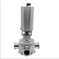 Pneumatic square three-way full package non retention ball valve, sanitary grade stainless steel 304 valve, Hongfeng pipe fittings production