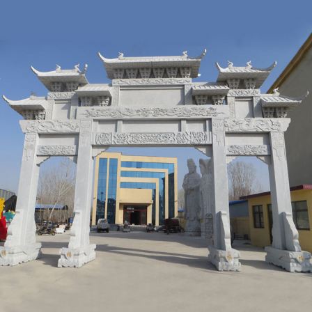 Rural stone memorial archway manufacturer White Marble stone archway at the entrance of the park is firm and stable, customized according to drawings