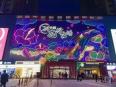 Large wall lighting painting, shopping mall, glass curtain wall, building body, beauty, decoration, net, red neon light, landscape light, pattern light