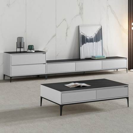 Bodson Italian Light Luxury Rock Plate TV Cabinet Marble Tea Table Minimalist High Foot Floor Cabinet Sample Room Furniture Customization