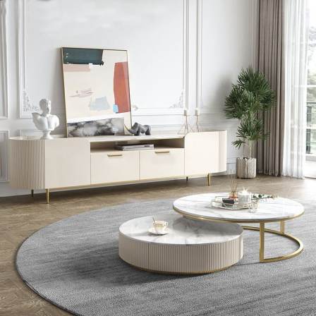 Bodson Rock Plate Tea Table Circular Luxury Modern Minimalist Living Room Marble Small Unit TV Cabinet