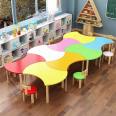 Kindergarten desks, children's tutoring classes, training classes, early education desk combinations, primary school students' painting and art classes, desks and chairs, solid wood