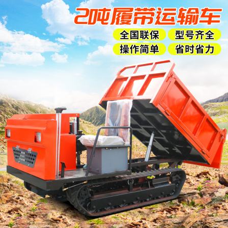 2 ton agricultural vegetable tracked transport vehicle for transporting stone and wood on mountain roads, climbing tiger with hydraulic self unloading