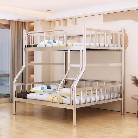 Stainless steel double bed 304 thickened top and bottom iron art bed, simple adult double layer high and low bed frame, mother bed