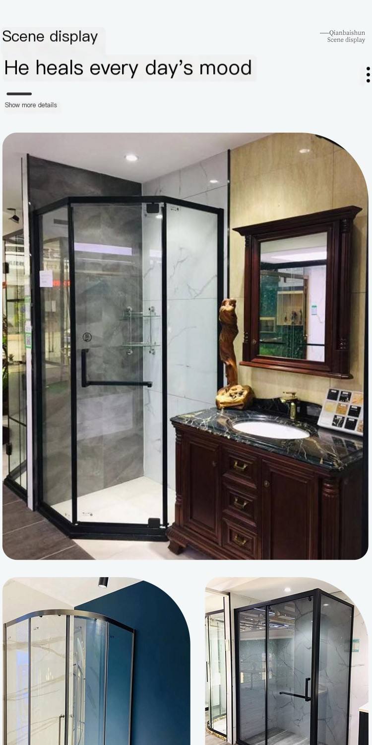 Tempered glass side hung door with frame for 5-8 days delivery, wide view in bathroom