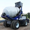 Self unloading and loading mixer truck, 2.4 square meter small concrete mixing tank truck, used for leveling rural self built houses