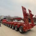 Pulling construction machinery transport trailer, 3-meter-wide hook plate, semi-trailer, heavy low flat trailer