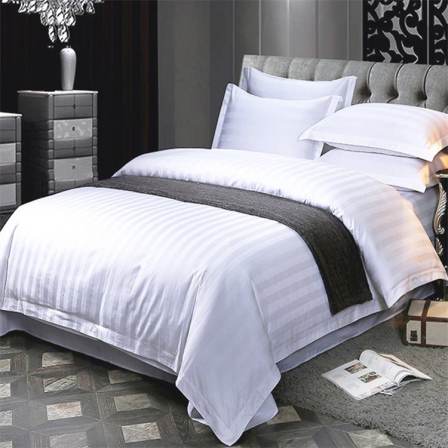 100% Cotton Fabric Bedding Set 3cm Jacquard Stripes Queen Size Hotel Bed Linen