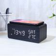 Multifunctional LED wooden clock, intelligent alarm clock, wireless charging electronic perpetual calendar thermometer, wooden desk clock