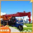 5-ton small crane with wind, three wheel truck mounted crane, three wheel crane network, red agricultural crane