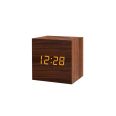 Chuangmite Square LED Wood Clock, Small Alarm Clock, Sound Control, Energy Saving, and Electricity Saving Wood Clock, Electronic Clock, Digital Clock