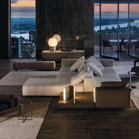 Italian minimalist and luxurious piano keys, leather sofa, modern and simple living room, large unit fabric sofa, combination furniture