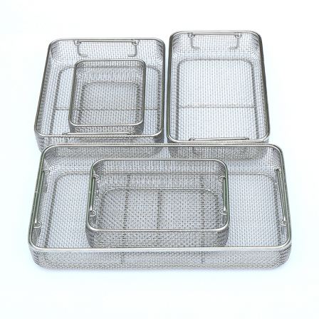 Hospital supply room standard equipment basket DIN tray medical stainless steel mesh basket embossed mesh shaped basket