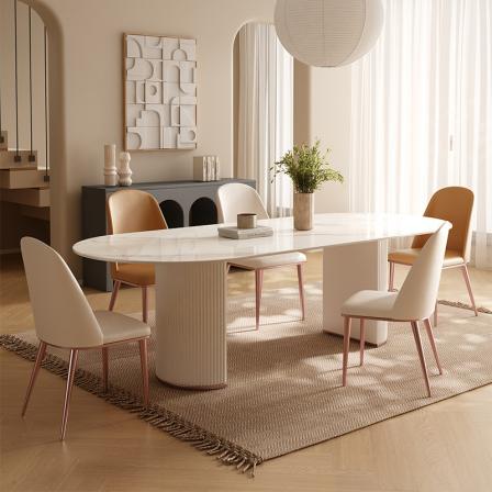 French style rock board dining table and chair wholesale, modern simple small unit homestay, pure white cream style rectangular dining table manufacturer