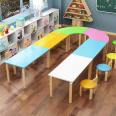 Kindergarten desks, children's tutoring classes, training classes, early education desk combinations, primary school students' painting and art classes, desks and chairs, solid wood