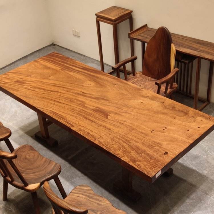 Used solid wood Chinese tea table, walnut large board, mahogany dining table and chair