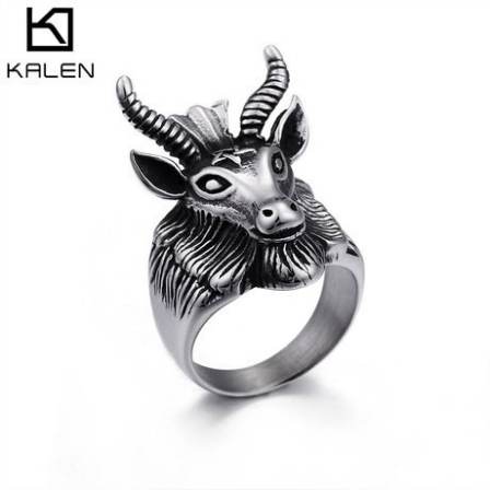 Carousel New European and American Vintage Animal Sheep Head Ring Aggressive Men's Jewelry Zodiac Ring Jewelry Wholesale