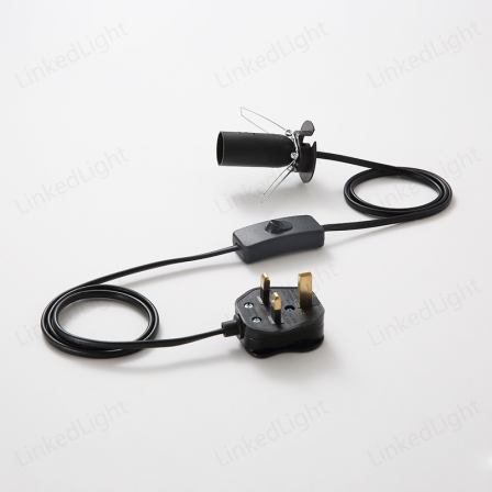 English standard E14 salt lamp wire English style three pin copper plug with button 303 switch spring light port connector black