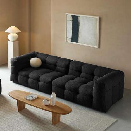 Guchi Italian Style Minimalist Cotton Candy Quiet Wind Three Person Black Cotton Linen Living Room Combination Fabric Sofa Furniture