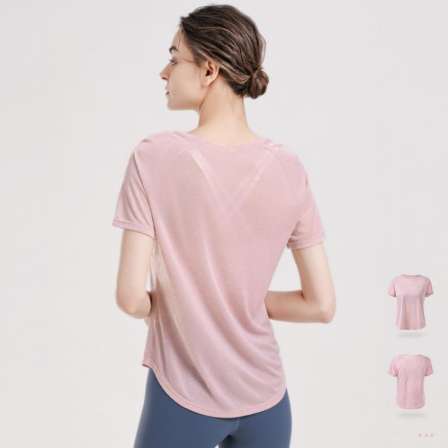 2023 New Summer Sports T-shirt Women's Loose Thin Cover Yoga Suit Fitness Running Quick Dry Breathable Top