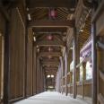 Outdoor anti-corrosion wooden corridor, pavilion, cultural corridor, park corridor, corridor frame, courtyard net, red rotating wooden staircase guardrail