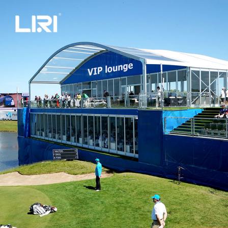 Large golf tournament activity tent outdoor floating eaves arc roof double decker tent VIP lounge