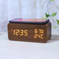 Electronic wireless clock temperature and humidity sensing LED wooden clock intelligent alarm clock wireless charging wooden digital clock