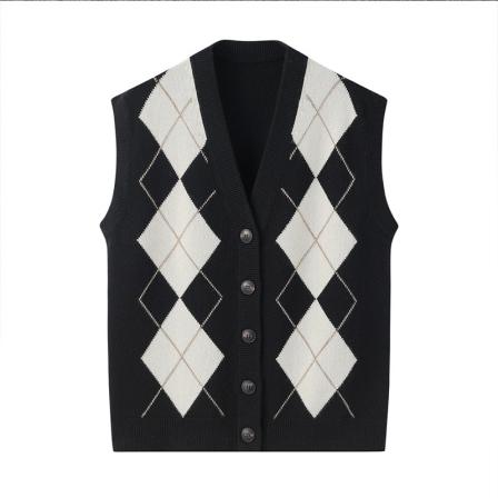 British style patterned knitted vest for women 2021 autumn new vintage V-neck sweater loose pure cashmere sweater vest