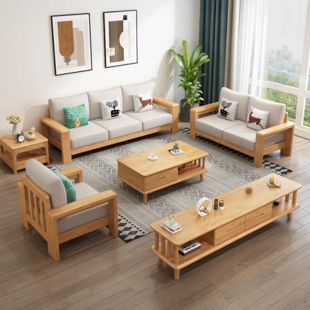 Nordic all solid wood sofa, coffee table, TV cabinet, simple and economical size, living room furniture wholesale and customization