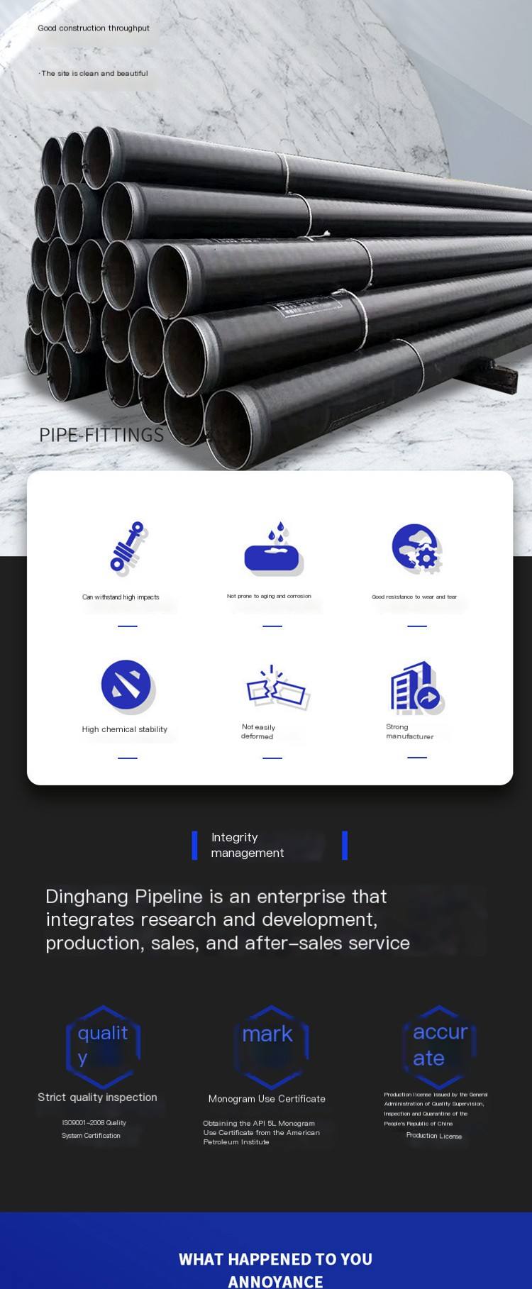 Gas transmission three-layer PE reinforced L360N3pe steel pipe gas pipeline anti-corrosion seamless pipe Dinghang