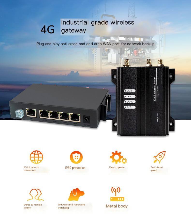 4G industrial router APN card data collection and transmission Modbus full network communication 5-port routing RTU to TCP