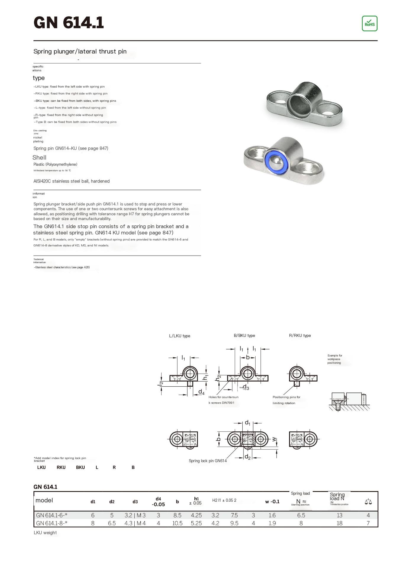 German GANTER ball spring pin holder lateral stop pin GN 614.1 and full positioning ball holder SGR614