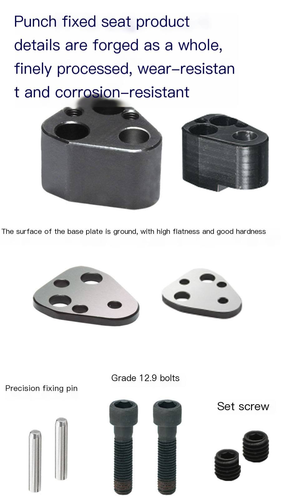 Fixed block components for machining standard cutting edges with punch fixed seats