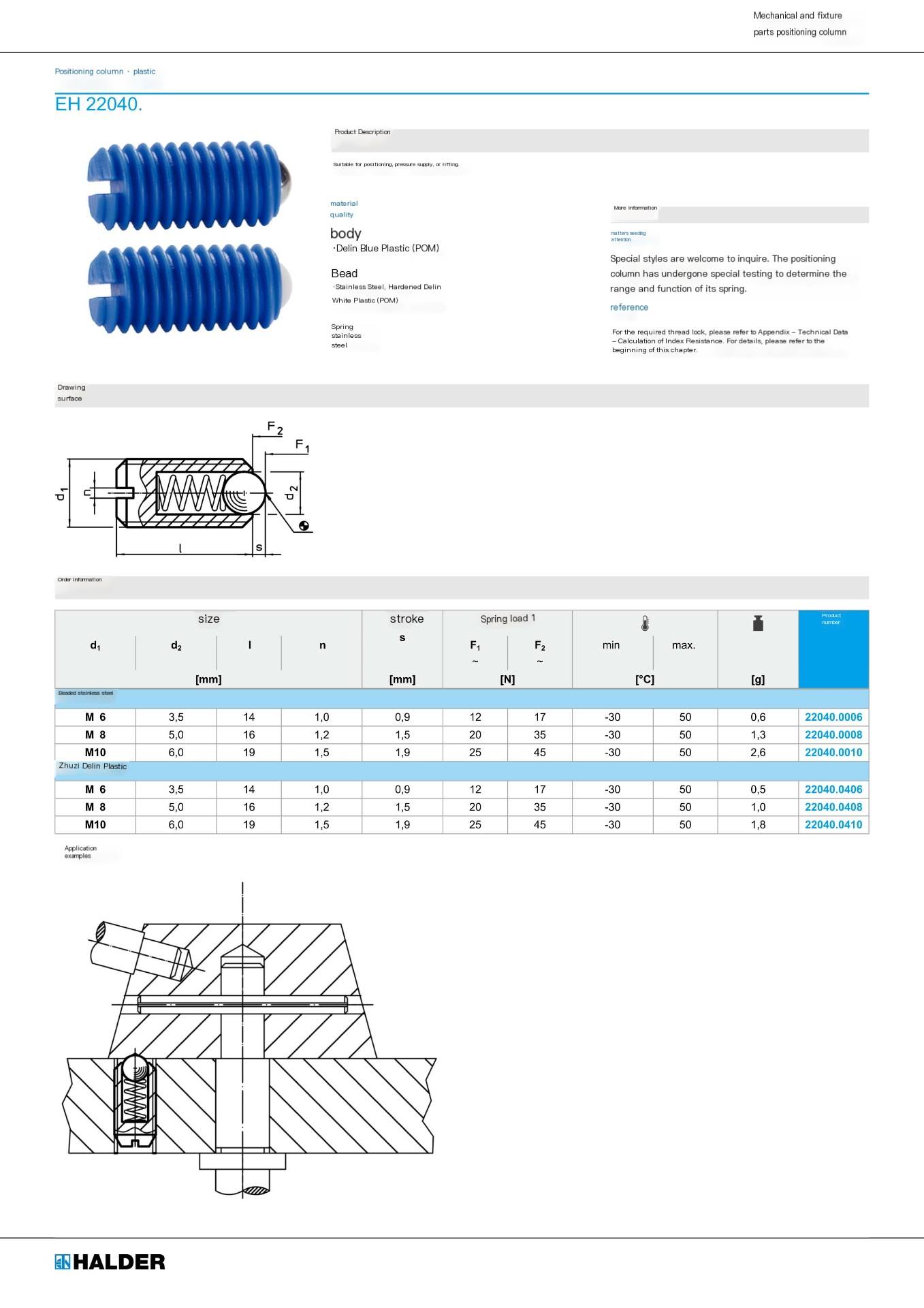 German Halder plastic ball plunger with full positioning ball 2204 thread ball spring pin GN615.2