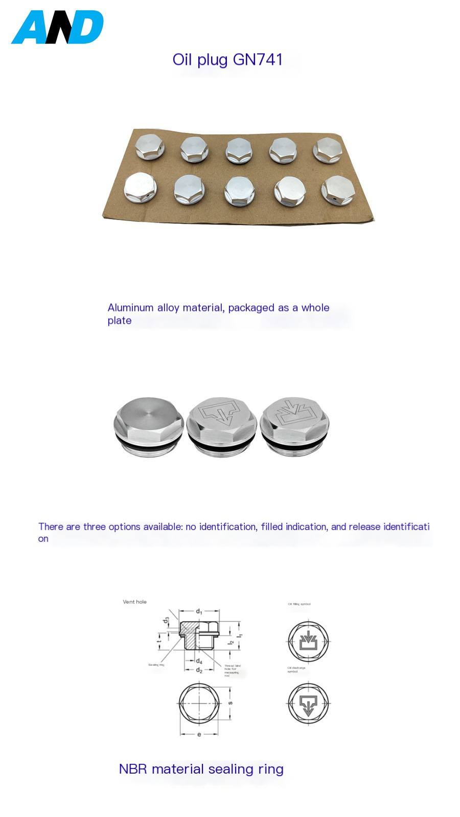 GN741 German Ganter Hydraulic System Accessories Aluminum Alloy Oil Plug and SGR741-1010 Oil Cap Plug