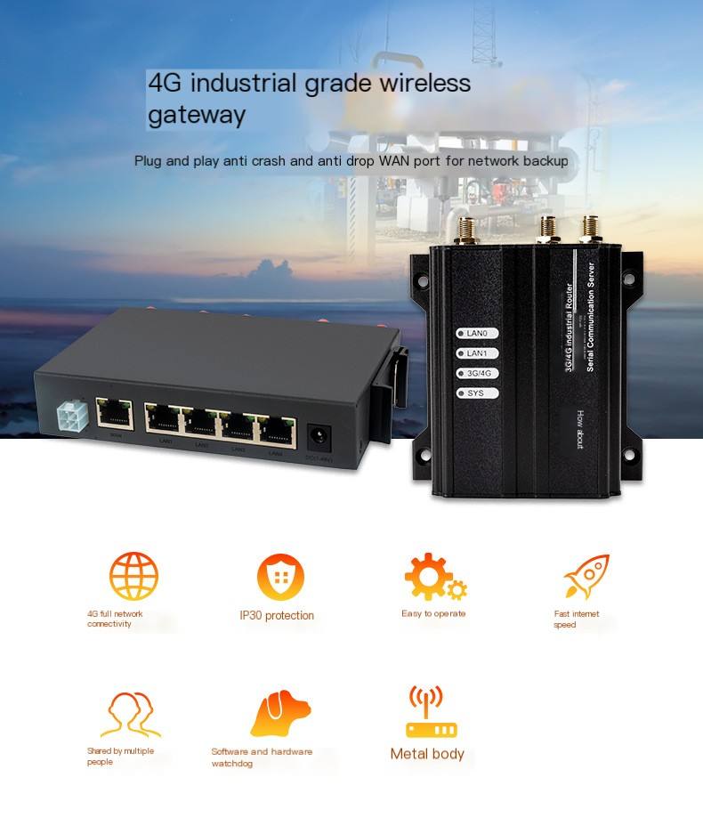 4G industrial router APN card data collection and transmission Modbus full network communication 5-port routing RTU to TCP