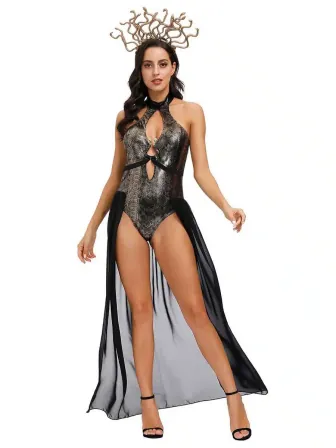 Carnival Medusa Costumes Black Sexy Dress Headwear Outfit