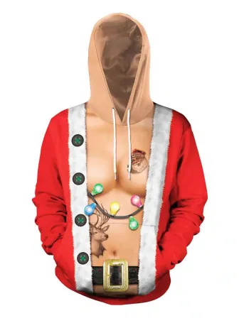 Unisex Christmas Hoodie 3D Print Long Sleeve Drawstring Ugly Christmas Sweater