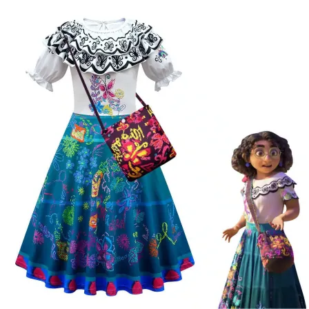Encanto Dresses TV Movie Cosplay Mirabel Princess Kids Girls Birthday Carnival Party Cos Dress Clothing Costume