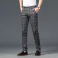 Casual trousers Mens plaid stretch trim  thin straight leg trousers